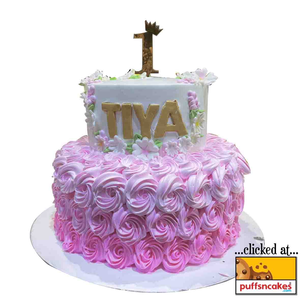 (1439) Girls Pink First BIrthday Theme Cake